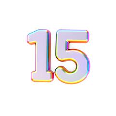 3D icon, number 15, white background, smooth textures, vibrant colors. Generative AI