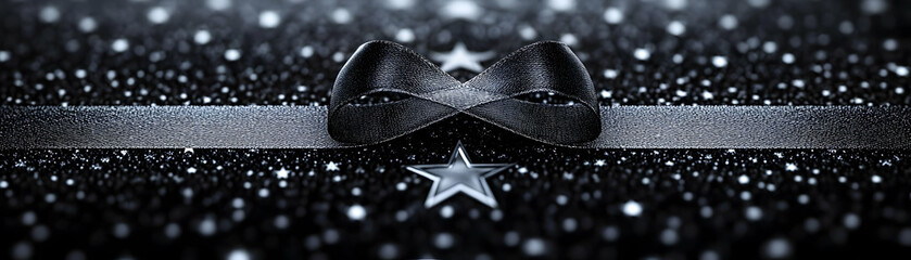 Glossy Military Ribbon Over Reflective Star-Spangled Background Symbolizing Service and Honor for Veterans Day - Photo Stock Concept