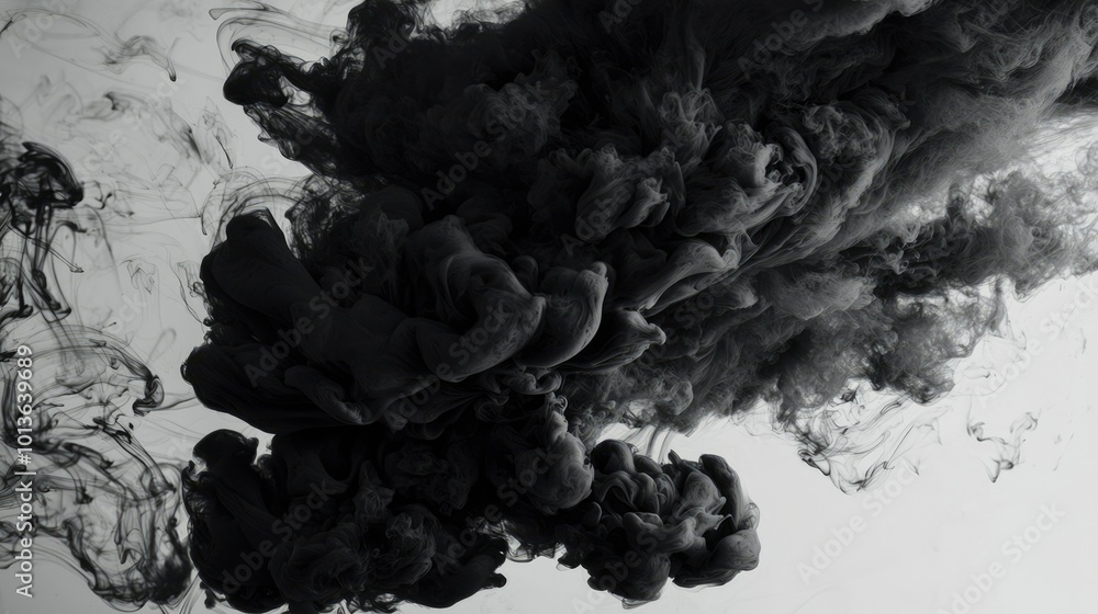 Poster abstract black ink swirling and diffusing in water