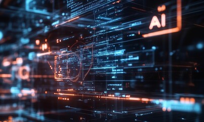 Abstract digital AI interface with glowing lines.
