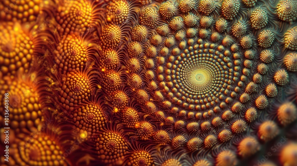 Poster abstract fractal pattern with spiraling concentric circles and rounded shapes