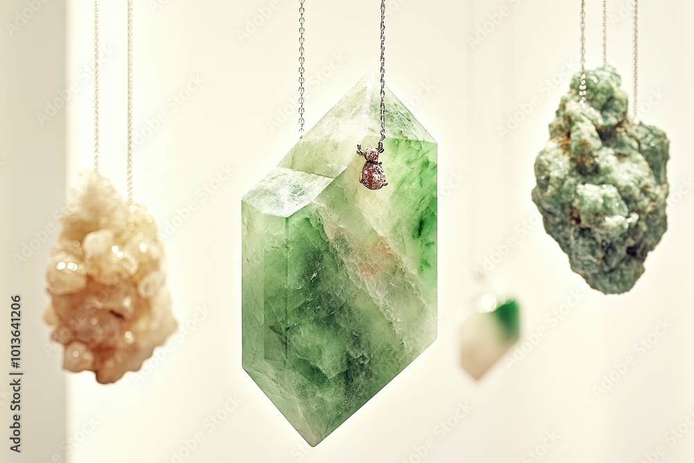 Poster luxurious jade jewelry collection with a stunning stone texture displayed in a serene setting