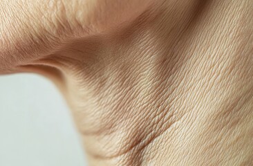 Fototapeta premium Close-up of the neck area, showing dry skin with fine lines and wrinkles around the collarbone area