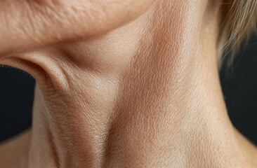 Close-up of the neck area, showing dry skin with fine lines and wrinkles around the collarbone area