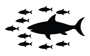 Fototapeta premium Set of Shark Silhouettes with Cosmic and Minimalist Design on white background