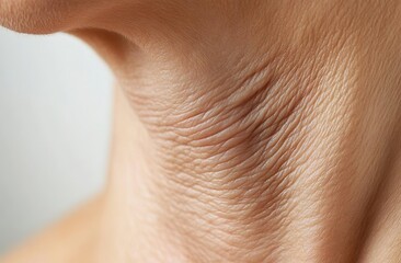 Close-up of the neck area, showing dry skin with fine lines and wrinkles around the collarbone area