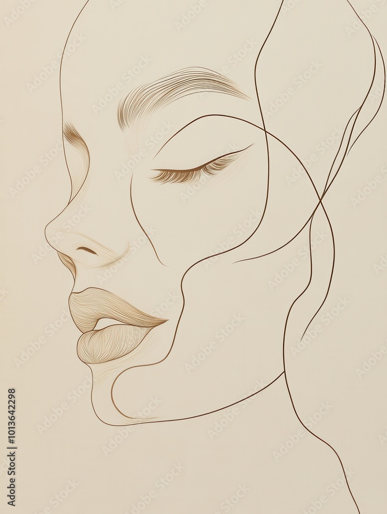 Poster an elegant representation of a female profile emerges through flowing, abstract lines, highlighting 
