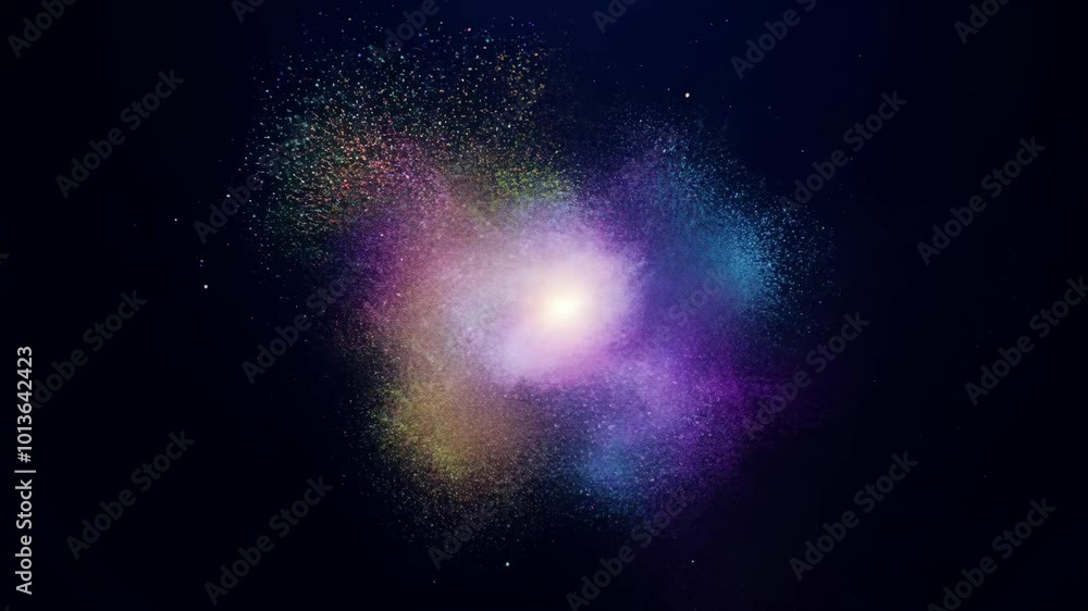 Poster a burst of colorful powder explodes against a dark background, creating a vibrant and dynamic scene.
