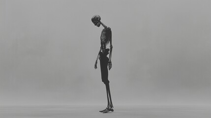 A sleek black-and-white silhouette of a skeleton