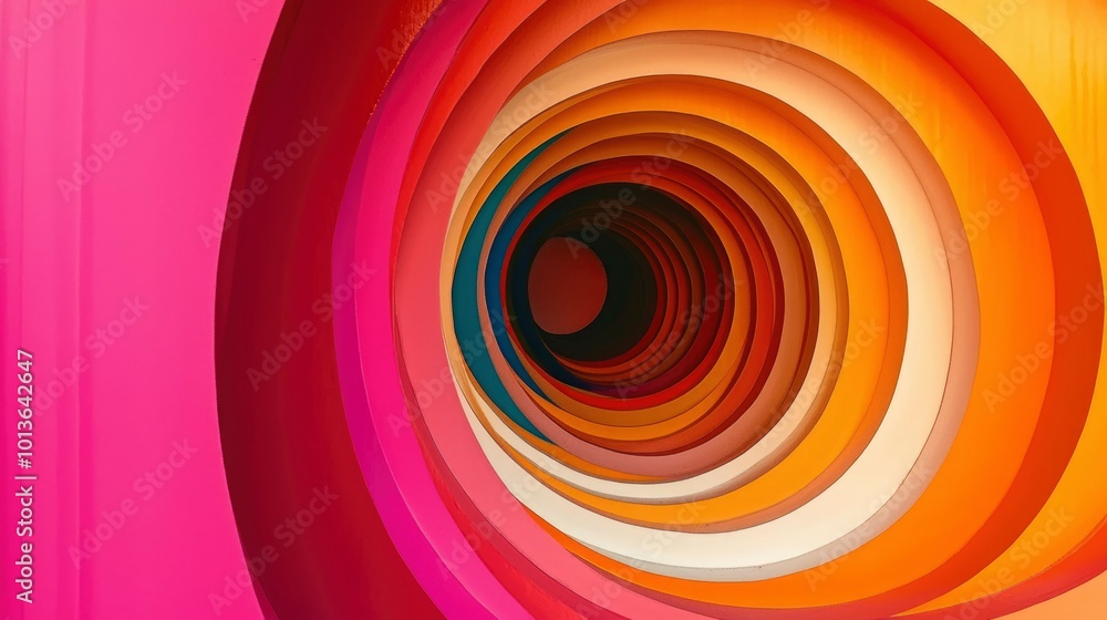 Poster abstract circular pattern of colorful layers leading to a dark center