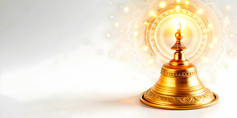 Serene Abstract Diwali Temple Bell with Glowing Swirls Isolated on White Background - Elegant Spiritual Design Capturing Joyful Essence of Diwali Celebrations