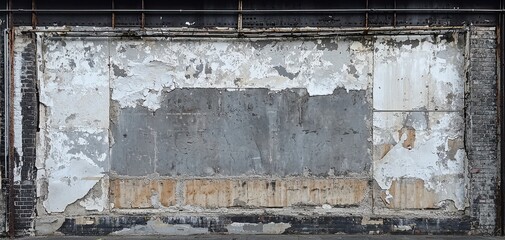 Naklejka premium A weathered wall with peeling paint and rustic texture, white isolate background.