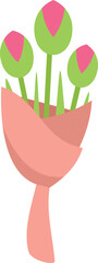 Simple illustration of a pink bouquet of flowers wrapped in paper, perfect for designs related to spring, love, or celebration