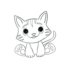 Baby kitty line art. Coloring page of Cute Cartoon kitty for kids coloring book