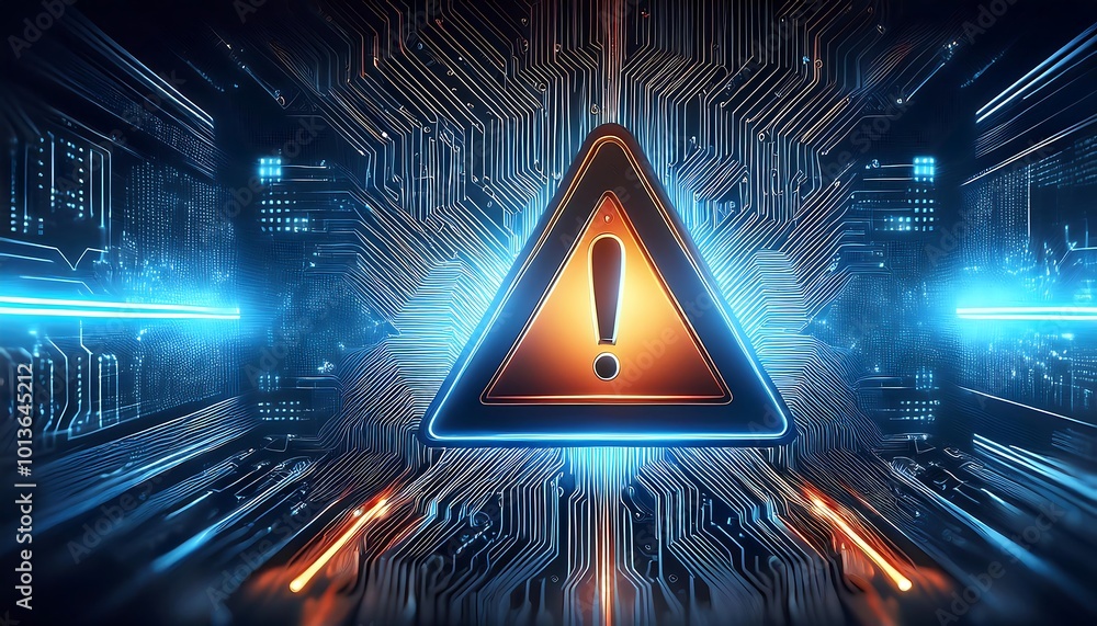 Poster a high-tech background is illuminated by a warning sign, highlighting the potential risks and vulner