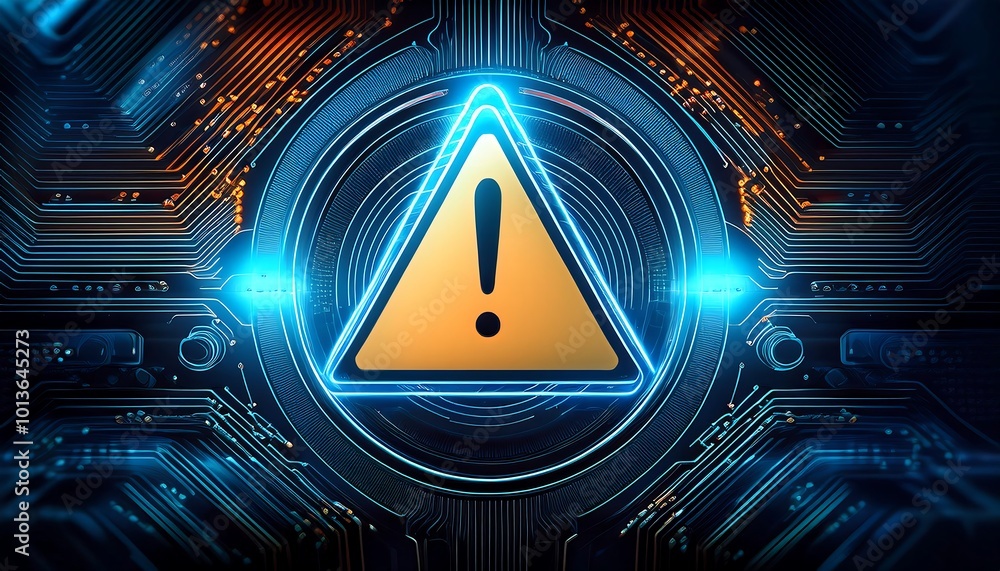 Poster a high-tech background is illuminated by a warning sign, highlighting the potential risks and vulner