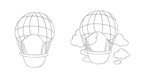 Hot air Balloon line art coloring book page