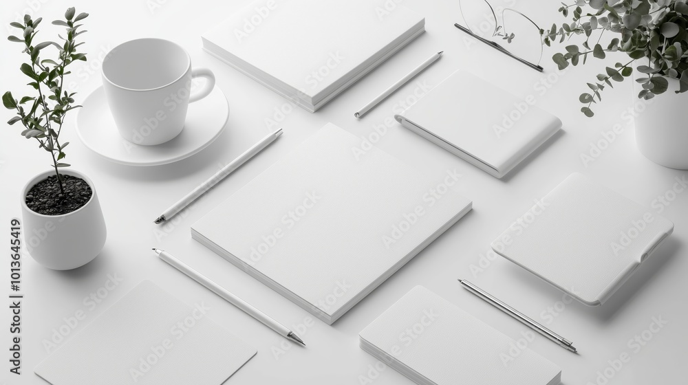 Poster minimalist branding layout with simple stationery items