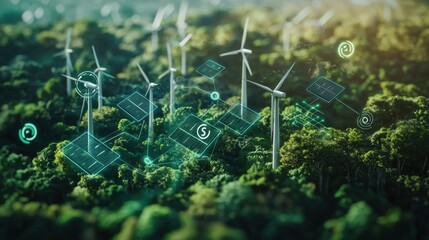 Fototapeta premium Wind Turbines in Green Countryside Landscape Showcasing Renewable Energy Technology