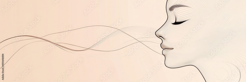 Aufkleber an elegant representation of a female face outlined with flowing lines, blending seamlessly into a s