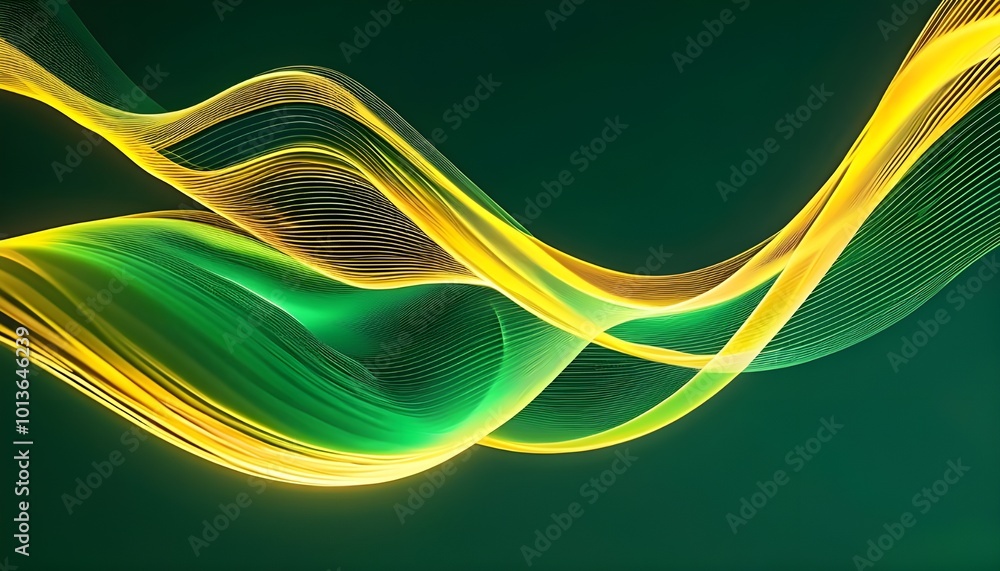 Poster abstract wave design with flowing lines in green and blue colors creating a dynamic and energetic ba