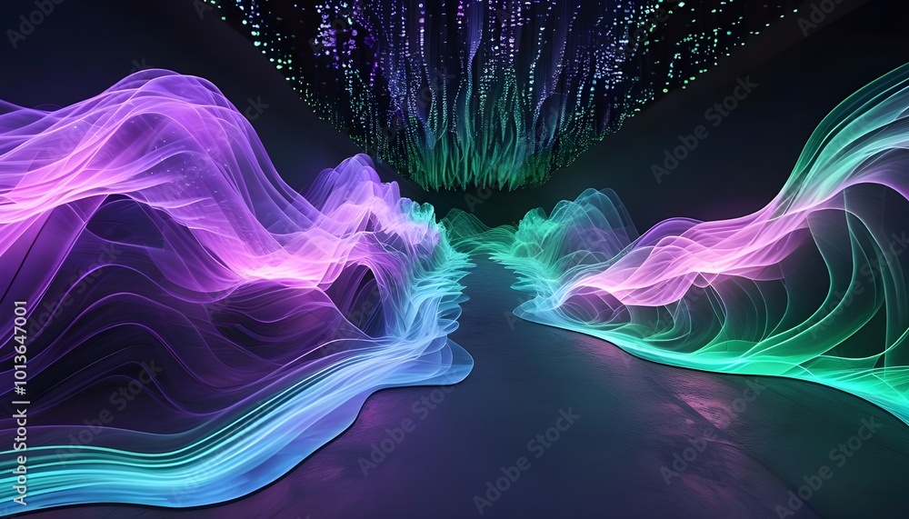 Aufkleber a smooth and flowing abstract fractal background featuring vibrant blue flames and energy waves, cre