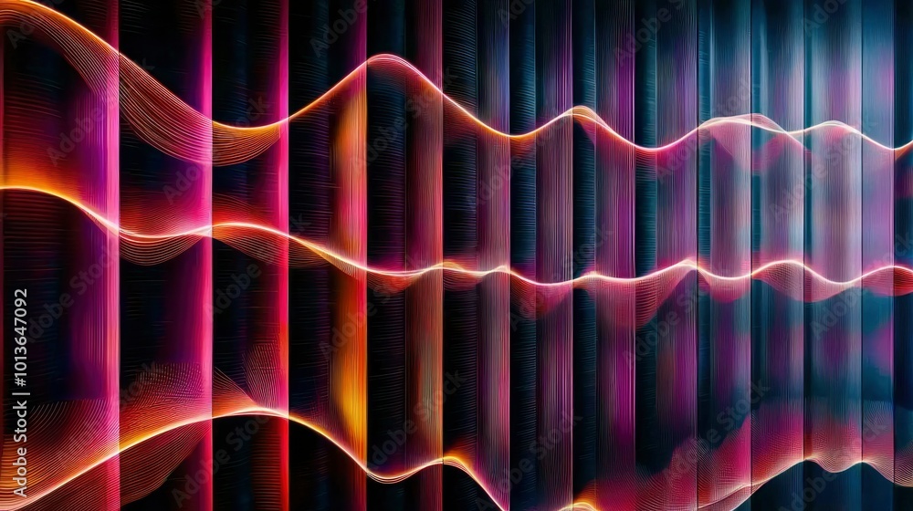 Poster abstract pattern with wavy lines and vertical stripes in vibrant colors