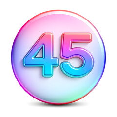 3D icon, number 45, white background, smooth textures, vibrant colors. Generative AI