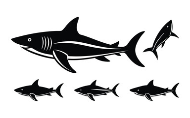 Obraz premium Set of Shark Silhouettes with Cosmic and Minimalist Design on white background