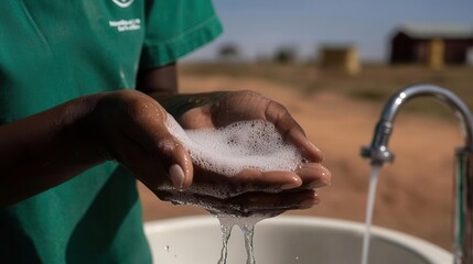 A healthcare worker demonstrating handwashing techniques to a group of people, [National Handwashing Awareness Week], [preventative care, hygiene education], ,