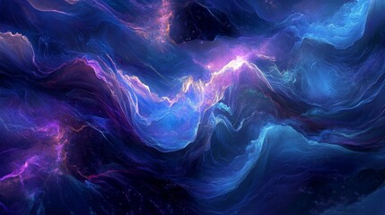 Fototapeta premium Glowing Abstract Waves, vibrant blue and purple hues, high contrast, dynamic digital art composition, fluid forms and luminous edges