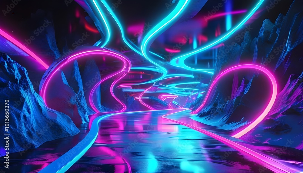 Aufkleber glowing futuristic wave design with dynamic abstract patterns and vibrant colors