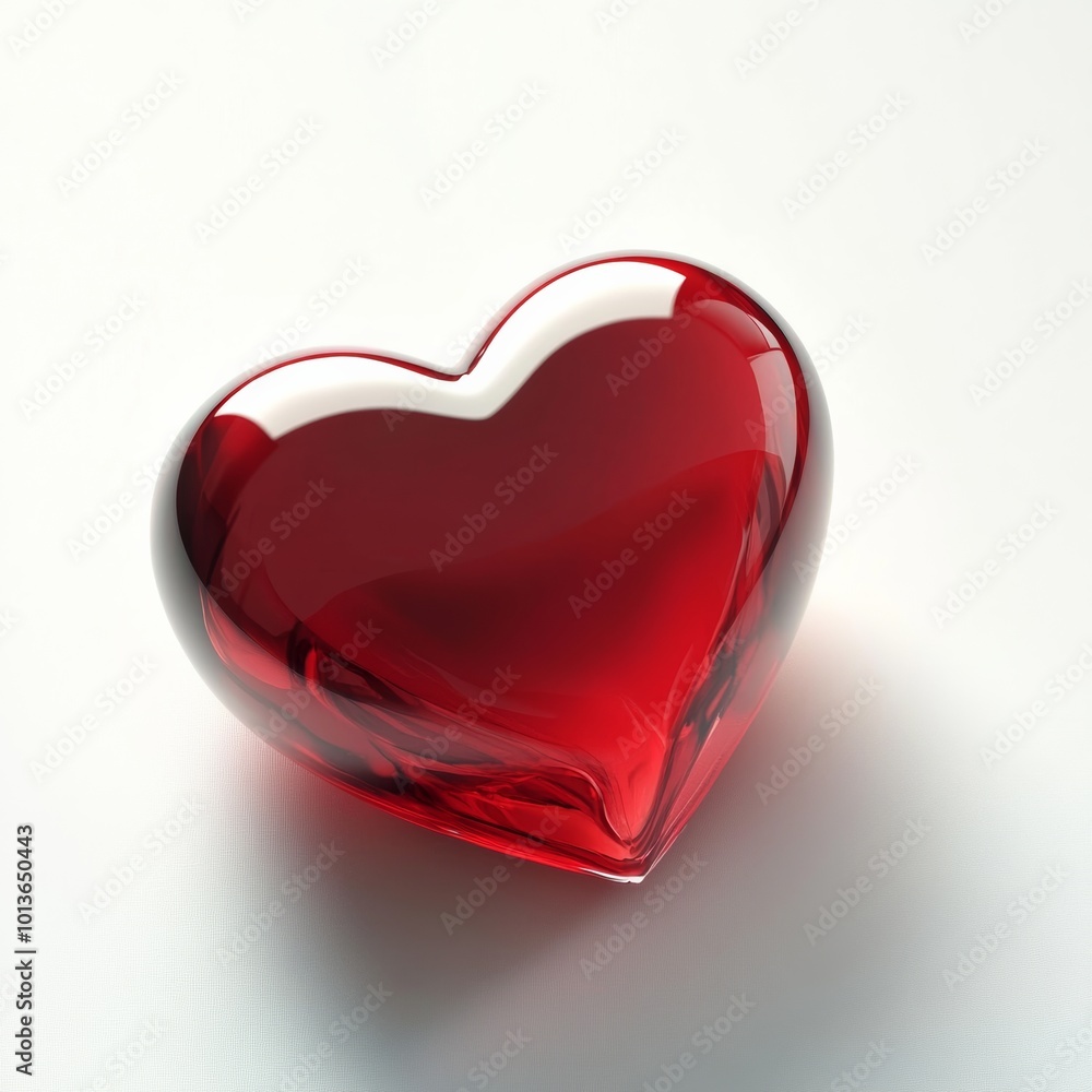Poster a 3d, modern red heart with a subtle shadow effect, placed on a soft white background, ideal for a r