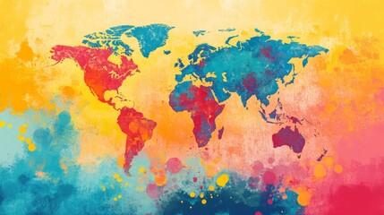 Naklejka premium Vibrant World Map of Carbon Emissions, Conceptual representation of environmental impact, Colorful heat spots illustrate pollution levels