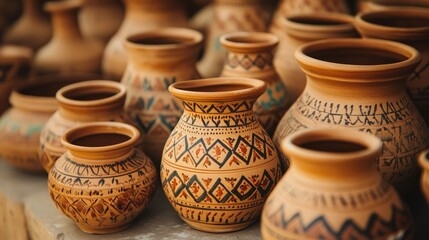 Traditional Indian pottery with intricate designs, no people, providing space for captions.