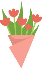 Cheerful bouquet of red tulips is wrapped in pink paper, perfect for adding a touch of romance to any occasion