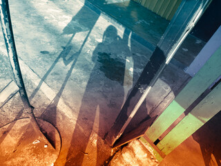abstract shadow reflections between fragile pillars, conceptual art, composition