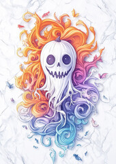 Fototapeta premium Whimsical skull with vibrant flowing colors