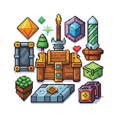 creative pixel art of Retro Aesthetics, Character Sprites, Fantasy Sci-Fi Themes, Icons and UI Elements design