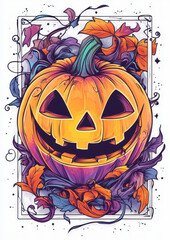 Halloween pumpkin with colorful leaves design