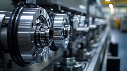 Fototapeta premium Industrial equipment operating in a factory, producing components for large-scale manufacturing.