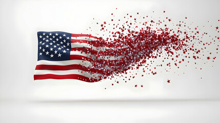 3D American Flag and Stars Floating in Mid Air - A Vibrant Symbol of Freedom and Unity for Veterans Day, Isolated on White Background
