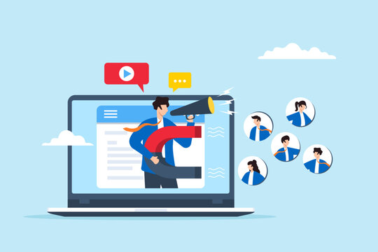 Flat illustration of marketing businessman attracts customers to website through lead generation campaigns