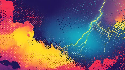 Comic abstract pop art background with a thunder illustration, showcasing vibrant colors and...