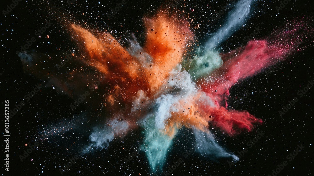 Poster abstract cosmic nebula with exploding colors and dust