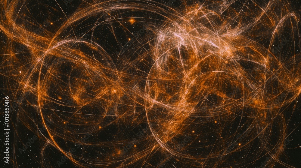 Poster abstract cosmic web with golden threads and scattered stars