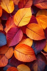 Obraz premium A close-up of a vibrant pile of autumn leaves in rich oranges and deep reds