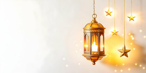 Obraz premium Minimalist Abstract Vector of a Glowing Diwali Lantern with a Hanging Star Isolated on White Background - Festive Spirit of Diwali Design for Photo Stock Concepts