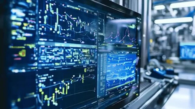A detailed view of a computer screen showcasing live data and analytics focused on the facility's quality control processes, offering insights for future enhancements, captured generated by AI