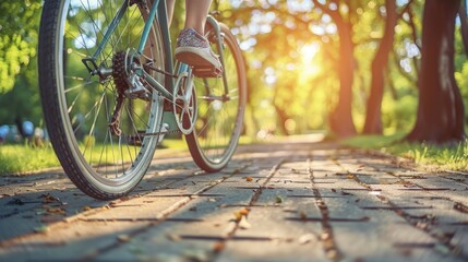 Relaxed cyclist traveling in outdoor park in nature for riding or traveling AI generated image